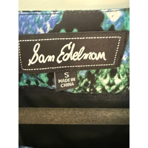 Sam Edelman Snake Print Bodycon Dress Small Green Blue Black Cap Sleeve Zip - Picture 5 of 7